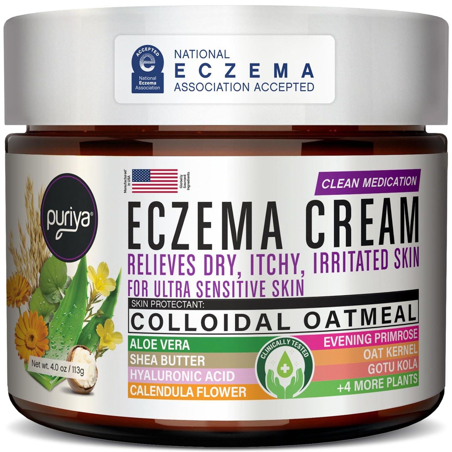 Puriya Crema de eccema 5 en 1 para niños, bebés, niños pequeños, adultos, loción avanzada de avena coloidal para alivio de la piel seca y con picazón en cara y cuerpo, tratamiento de eccema con