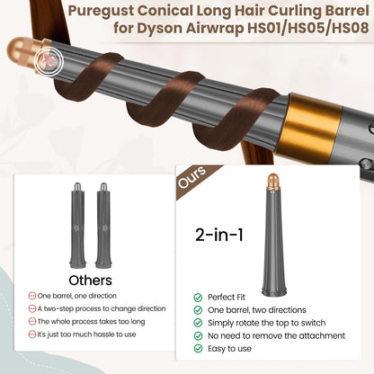 PUREGUST Accesorio cónico de barriles de pelo largo compatible con...