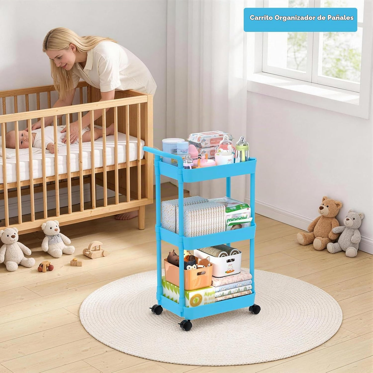 Carrito para pañales Volnamal, carrito con ruedas de 3 niveles para...