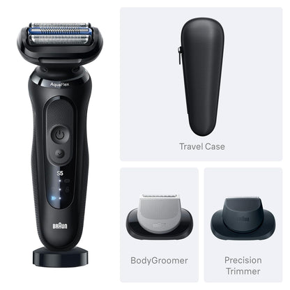 Braun Maquinilla de afeitar eléctrica para hombres Serie 5, afeitadora de barba, afeitadora eléctrica con peluquero corporal y estuche de viaje, S5 5155cs