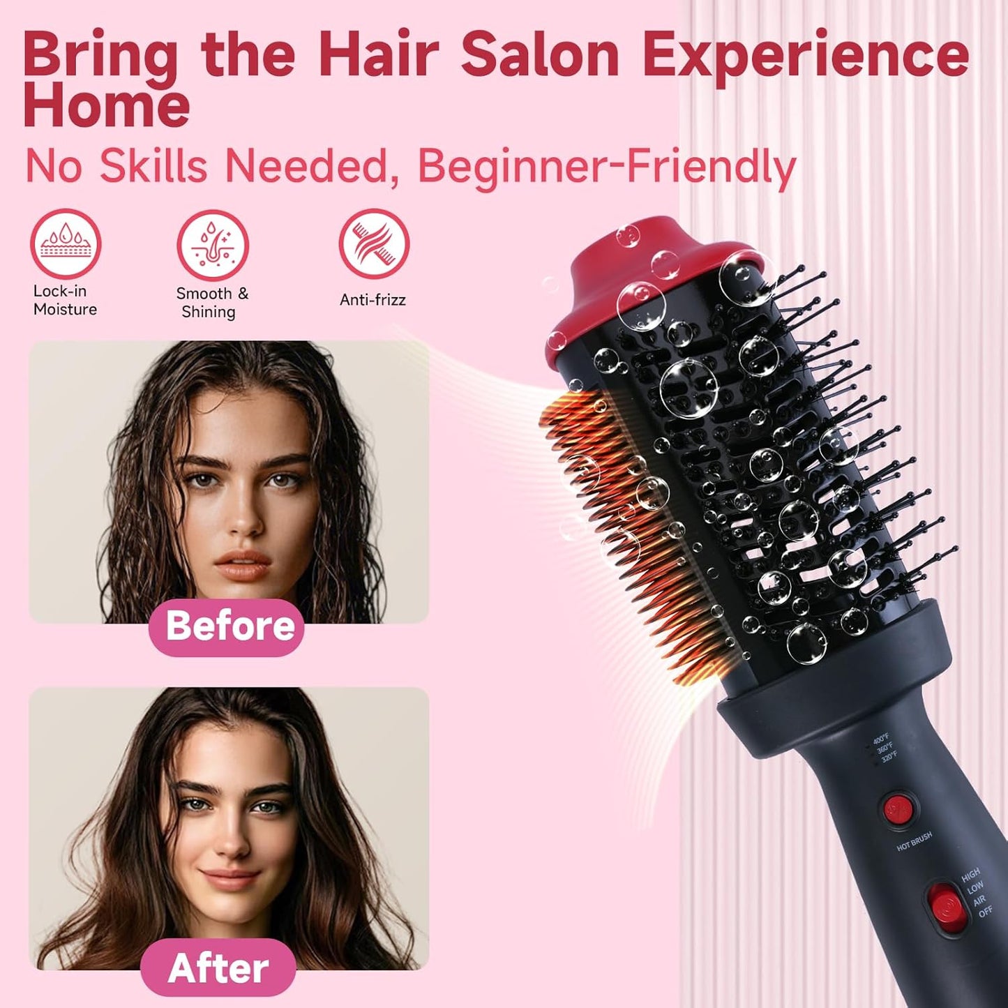 Peine con calefacción y cepillo secador 4 en 1, cepillo alisador de pelo, doble modo para secar, alisar, rizar y dar volumen a todo tipo de cabello, tecnología iónica de cerámica