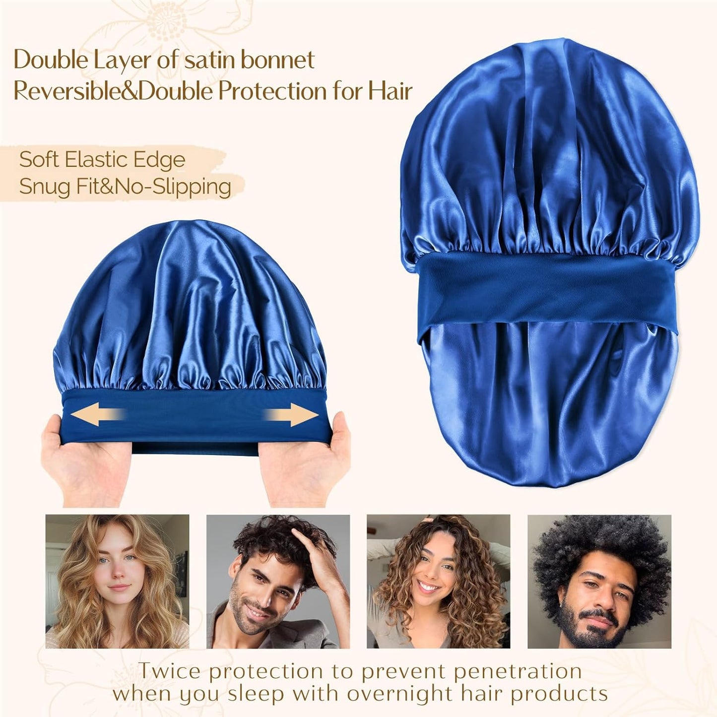 YANIBEST Gorro de seda para hombres y mujeres, gorro de satén de do...