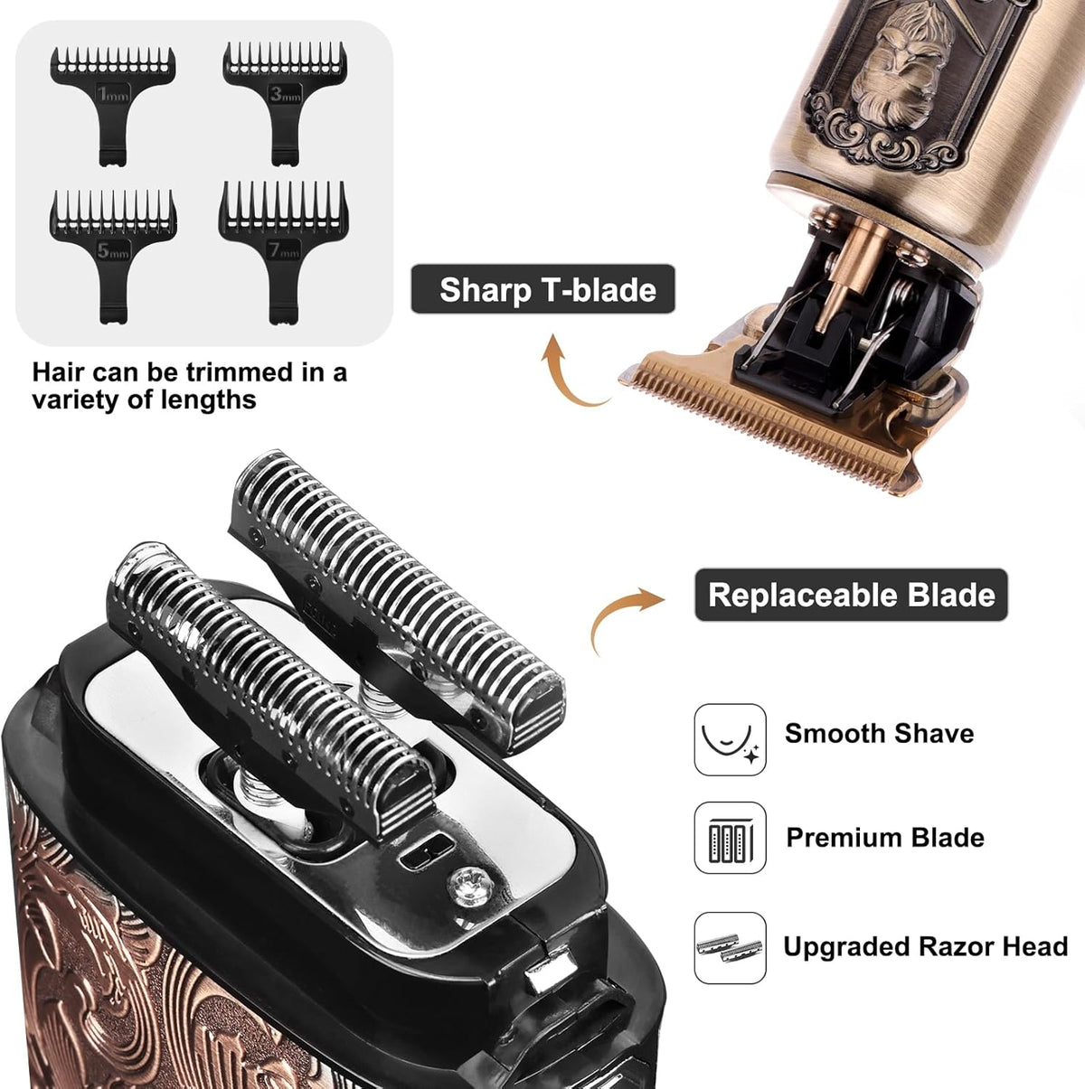 Ufree Recortadora de barba para hombres, afeitadora eléctrica de al...