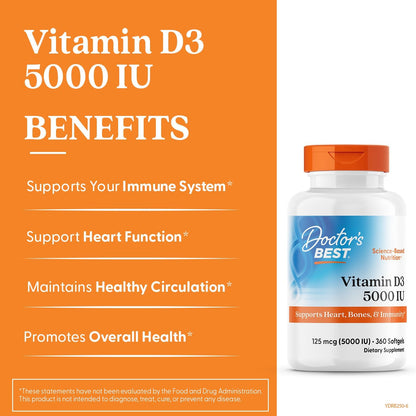 Doctor's Best, Vitamina D3 5000iu, píldoras blandas, DRB-00250, 1, 1