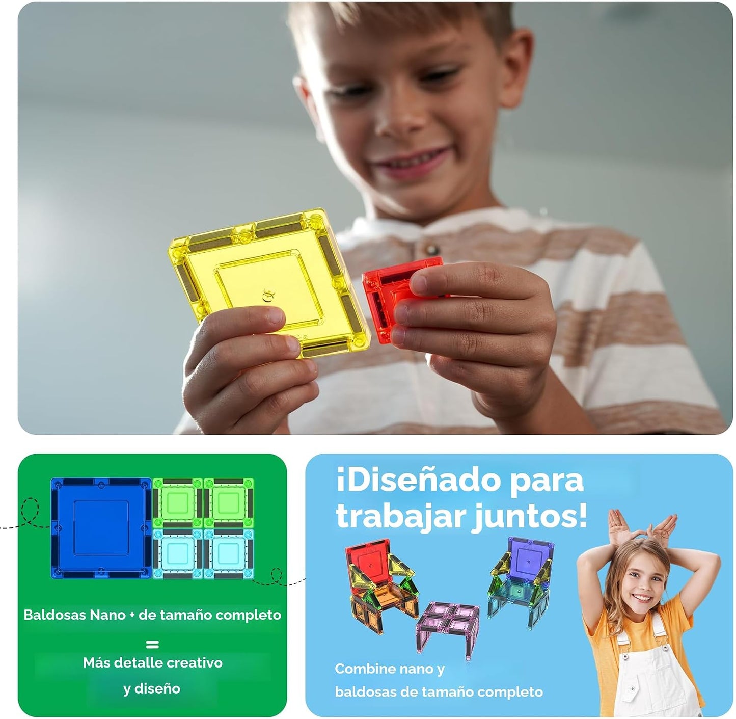 PicassoTiles Juego de 65 piezas de azulejos magnéticos nano de tama...
