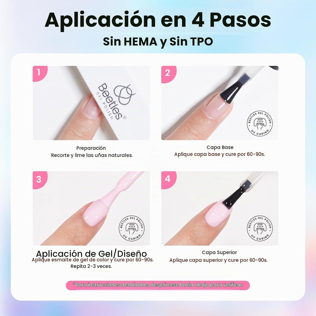 Beetles - Kit de esmalte de uñas de gel con luz UV, 54 piezas, 32 c...