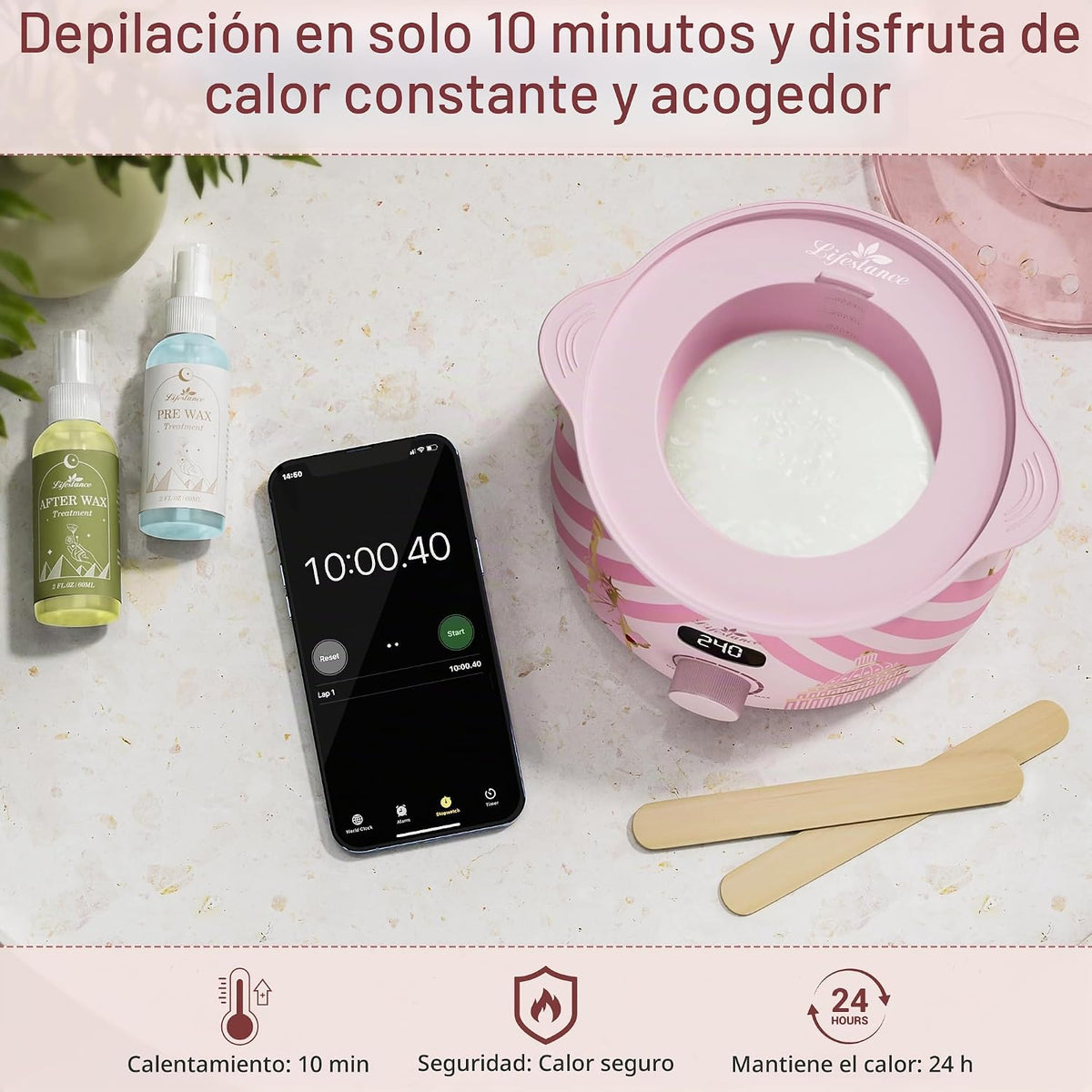 Lifestance Kit de depilación para mujeres y hombres - Calentador di...