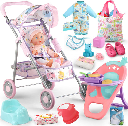 YIYBM Juego de Cochecito de Muñeca Bebé con Muñeca Bebé de 12.5"...