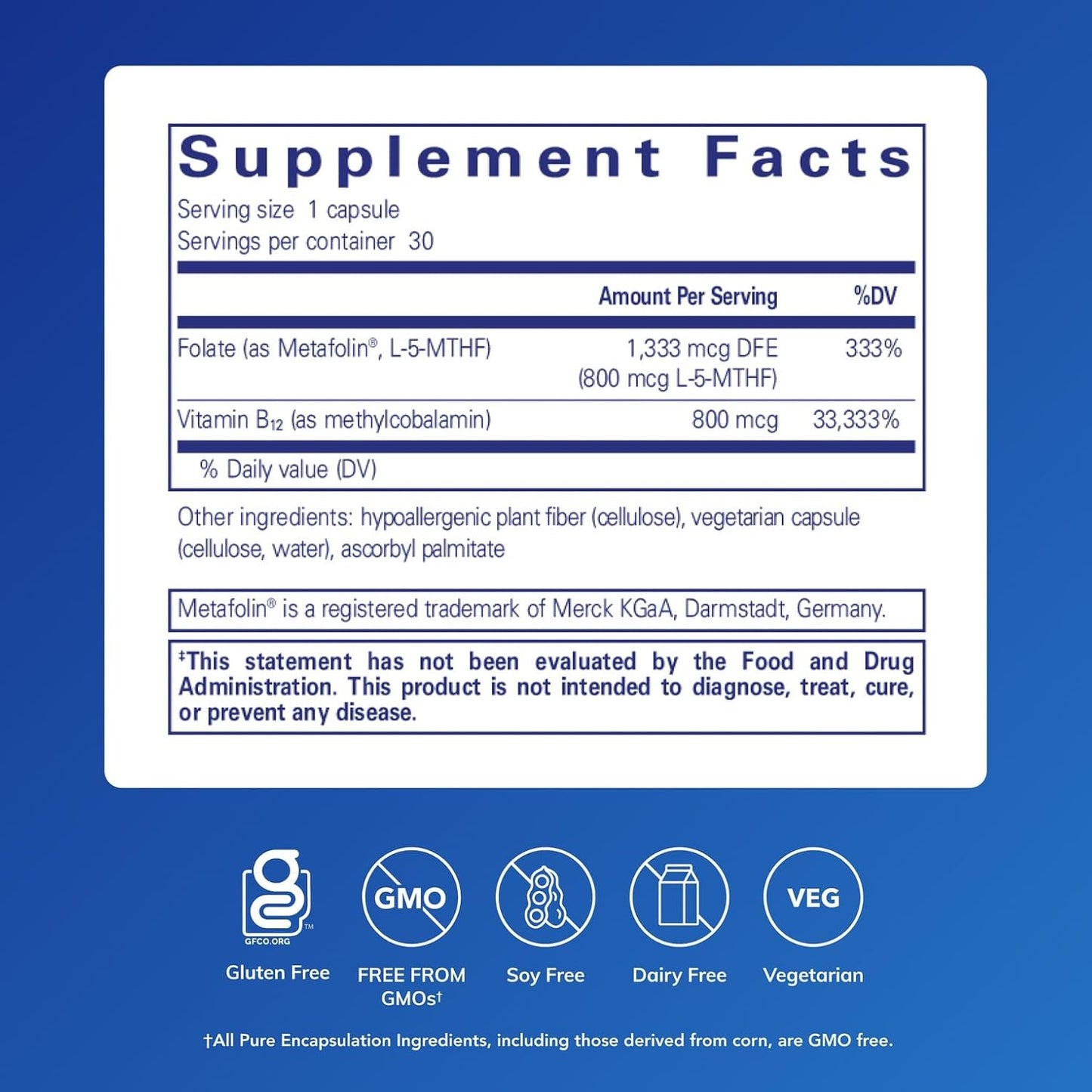Pure Encapsulations B12 Folato - Suplemento energético para apoyar...