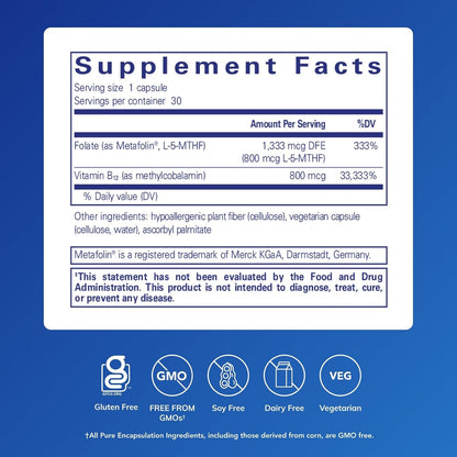 Pure Encapsulations B12 Folato - Suplemento energético para apoyar...