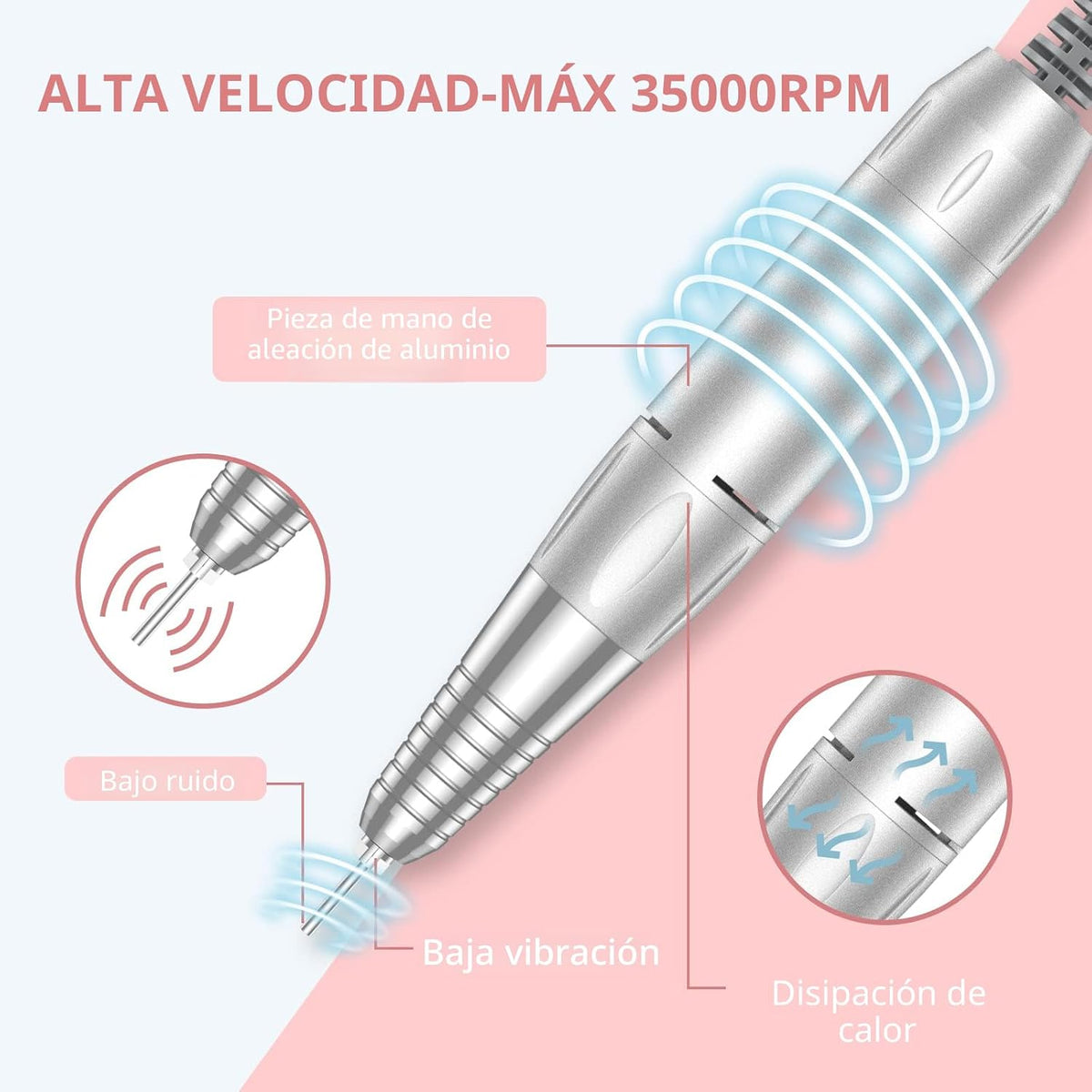 MOCOWIND Taladro de uñas portátil profesional 35000 RPM, lima eléct...