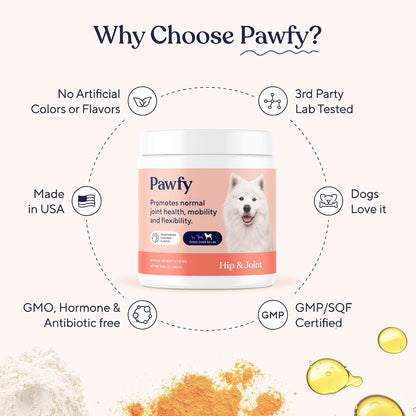 Pawfy Suplemento para cadera y articulaciones para perros con MSM y...