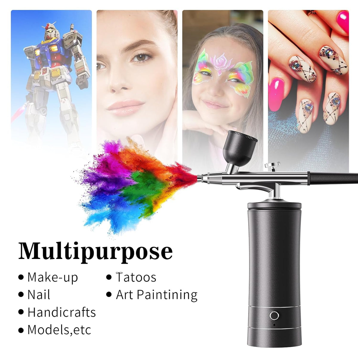 Kit de aerógrafo con compresor de aire, dijes de uñas, cepillo de a...