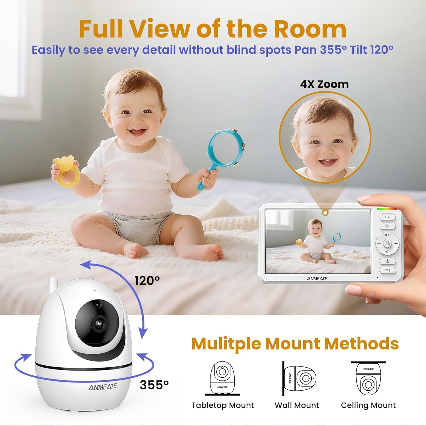 Monitor de bebé con cámara y audio: cámara para bebé de 720P sin Wi...
