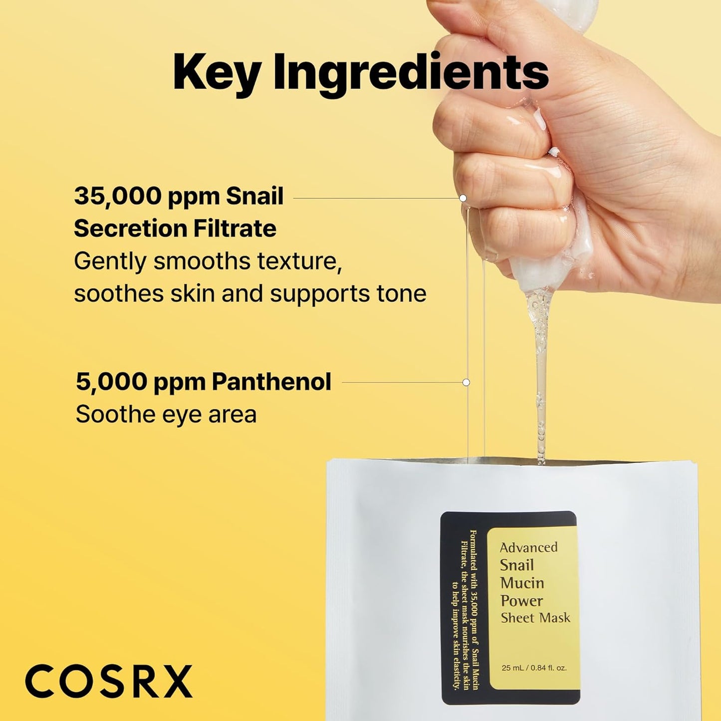 COSRX Máscara de hoja de mucina de caracol 10 EA, máscara facial sin enjuague de esencia de caracol para piel seca, propensa al acné, piel sensible, filtrado de secreción de caracol, no probado en