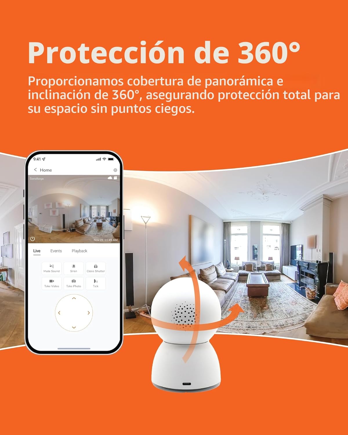 SensForge Cámara de seguridad Pan-Tilt de 2.5K, cámara WiFi de dobl...