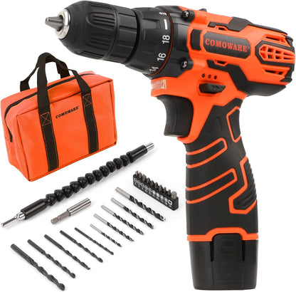 COMOWARE Juego de taladro inalámbrico, taladro eléctrico de 12V con...