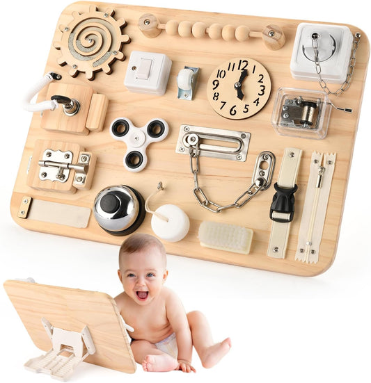 Potatomato Montessori Tabla Grande de Actividades para 1 2 3 4 Años - Juguetes Sensoriales de Madera - Tablero de Actividades Fidget para Niños Pequeños y Niñas - Regalos de Habilidades Motoras para