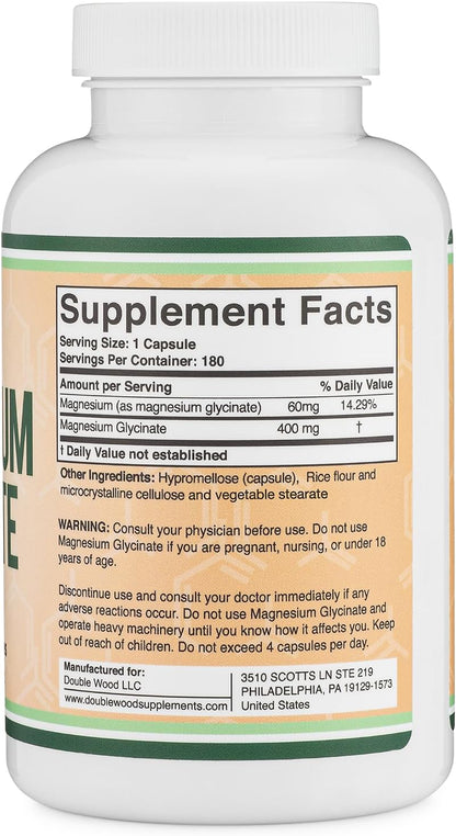 Glicinato de magnesio 400 mg | 180 cápsulas | Soporte para dormir,...