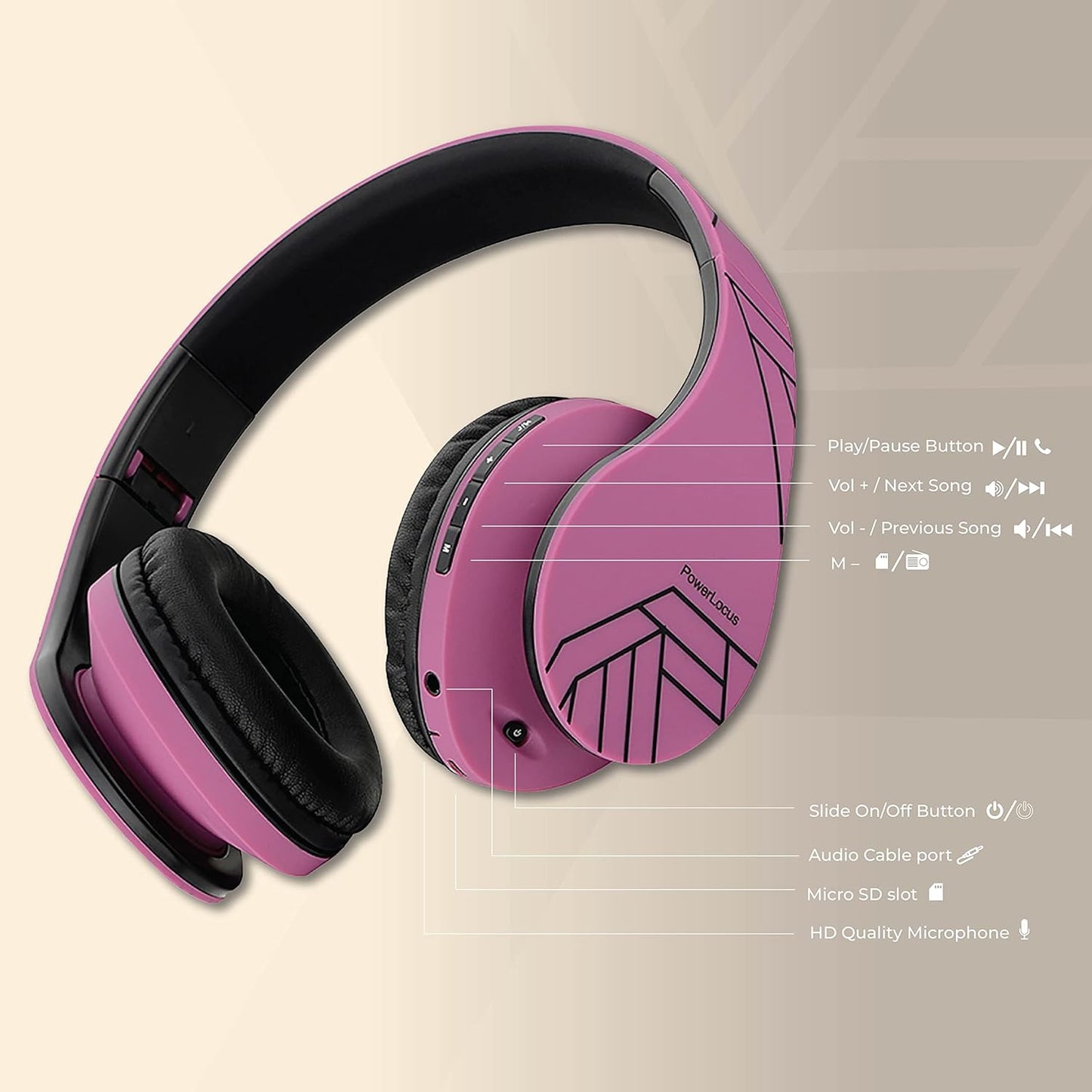 PowerLocus - Audífonos Bluetooth sobre las orejas, auriculares inal...