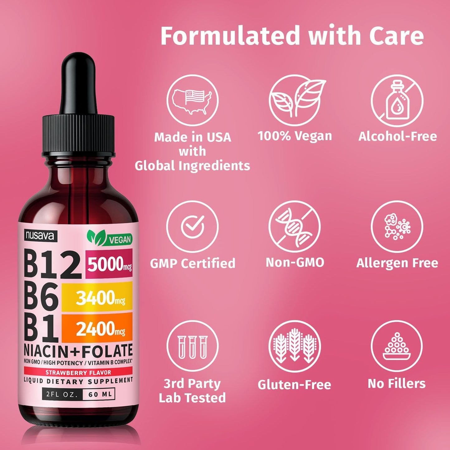 (Paquete de 4) Gotas líquidas de vitamina B12 y B6, complejo de vit...