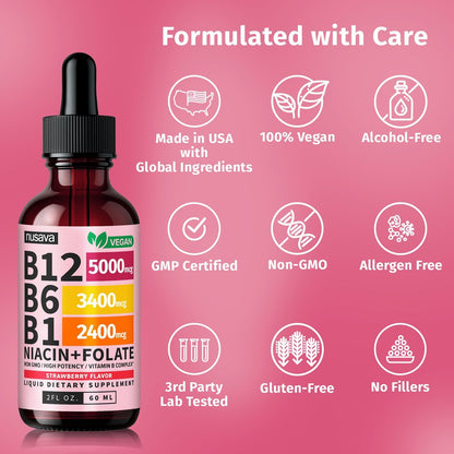 (Paquete de 4) Gotas líquidas de vitamina B12 y B6, complejo de vit...