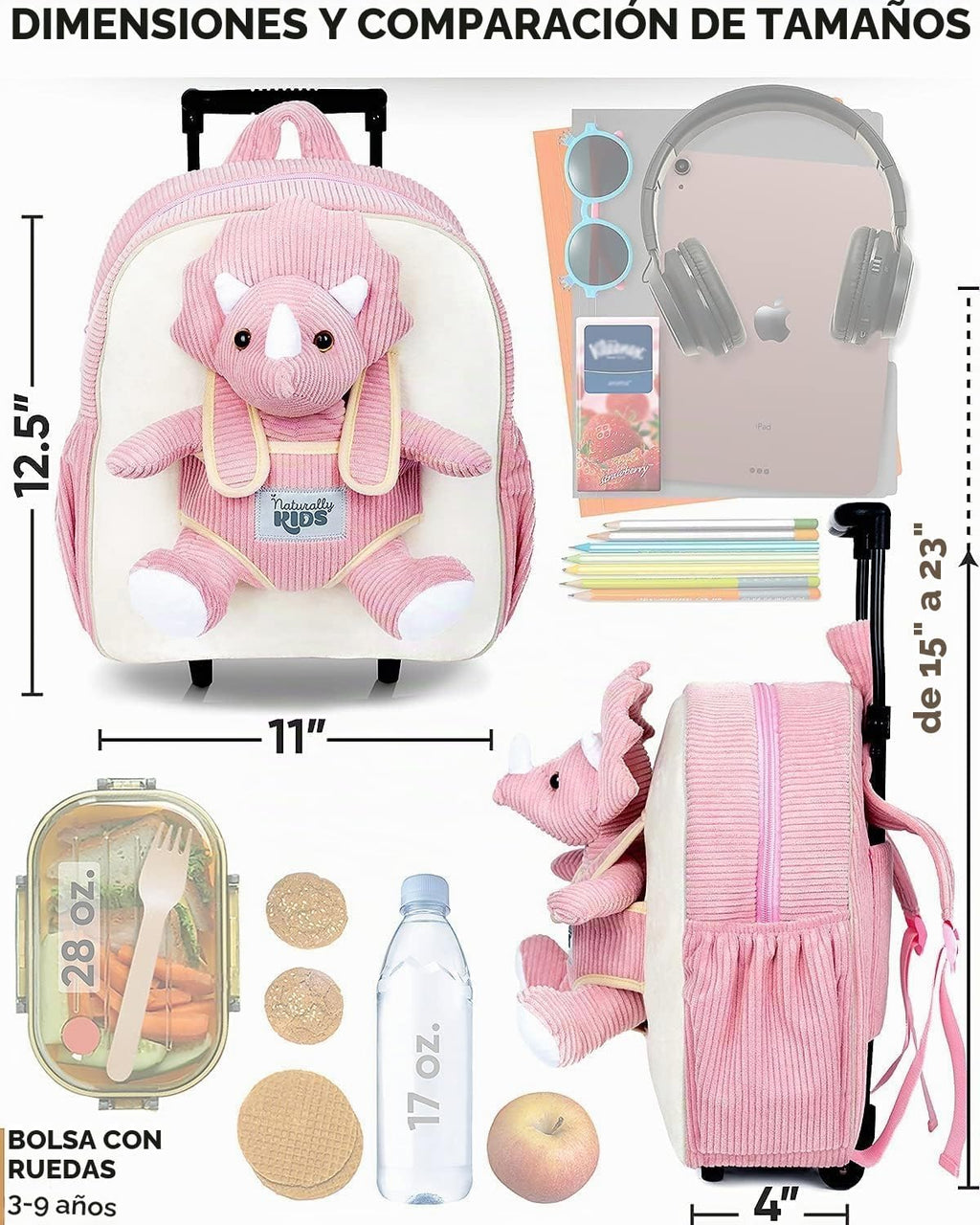 Naturally KIDS Maleta para niños pequeños con peluche Triceratops d...