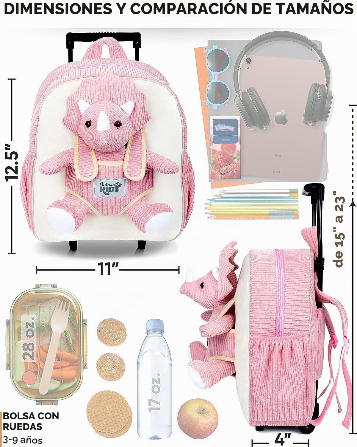 Naturally KIDS Maleta para niños pequeños con peluche Triceratops d...