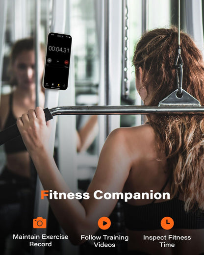 A2C Soporte de teléfono para gimnasio para MagSafe – 17 N54 Imanes fuertes Soporte de teléfono estable y seguro con correa ajustable, soporte 3 en 1 para equipo de gimnasio, cochecito, cinta de correr, bicicletas de ejercicio Peloton