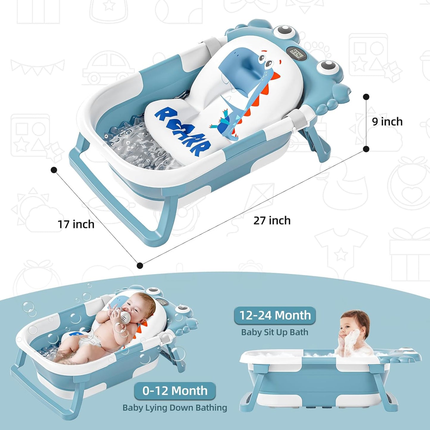 Bañera plegable para recién nacidos a niños pequeños con monitor de...