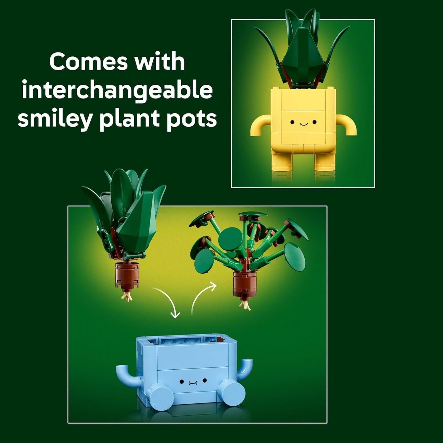 LEGO Botanicals Happy Plants - Juguete de construcción para niños, niñas y niños de 9 años en adelante, decoración de sala de juegos para escritorio o estante, regalo para cesta de Pascua, planta artificial de interior para jugar y exhibir - 10349