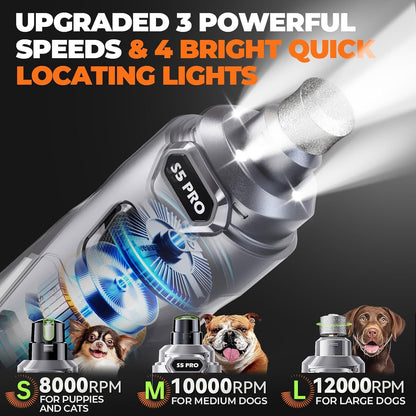 Molinillo de uñas para perros con 2 luces LED, potente, 2 velocidad...