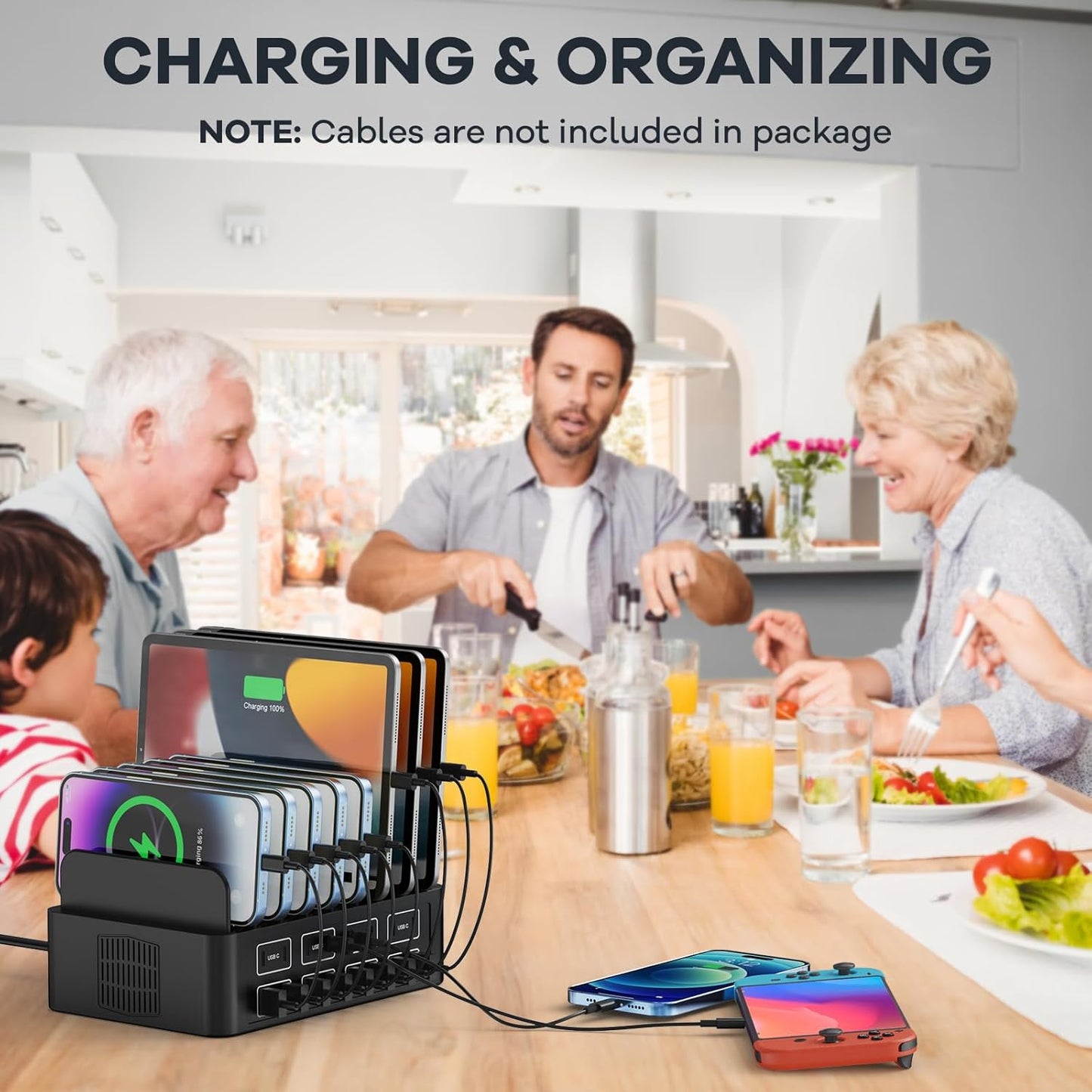 Estación de carga de 150W/35A para múltiples dispositivos, RUANSZZ Estación de carga rápida de 16 puertos USB-C, Organizador de carga múltiple compatible con teléfono celular, iPad, Kindle, tableta y