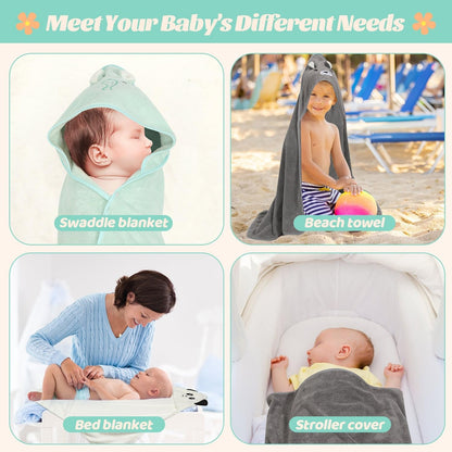 12 toallas de bebé, 3 toallas suaves con capucha y 9 paños de baño, toallas de baño para recién nacidos, bebés y niños pequeños, ultra absorbentes, lindas toallas de bebé de regalo para niños