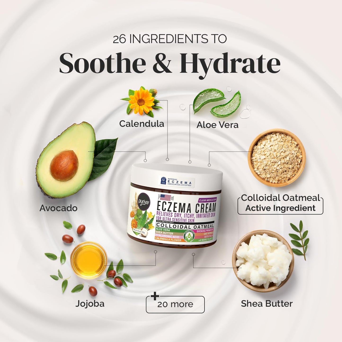 Puriya Crema de eccema 5 en 1 para niños, bebés, niños pequeños, adultos, loción avanzada de avena coloidal para alivio de la piel seca y con picazón en cara y cuerpo, tratamiento de eccema con