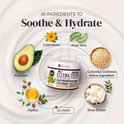 Puriya Crema de eccema 5 en 1 para niños, bebés, niños pequeños, adultos, loción avanzada de avena coloidal para alivio de la piel seca y con picazón en cara y cuerpo, tratamiento de eccema con