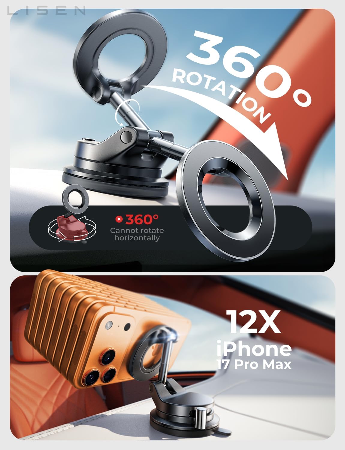 LISEN Magsafe Soporte de automóvil, soportes de teléfono celular para tu automóvil, accesorios magnéticos para automóvil para mujeres y hombres, interior Jeep camión, kits de regalo de succión al