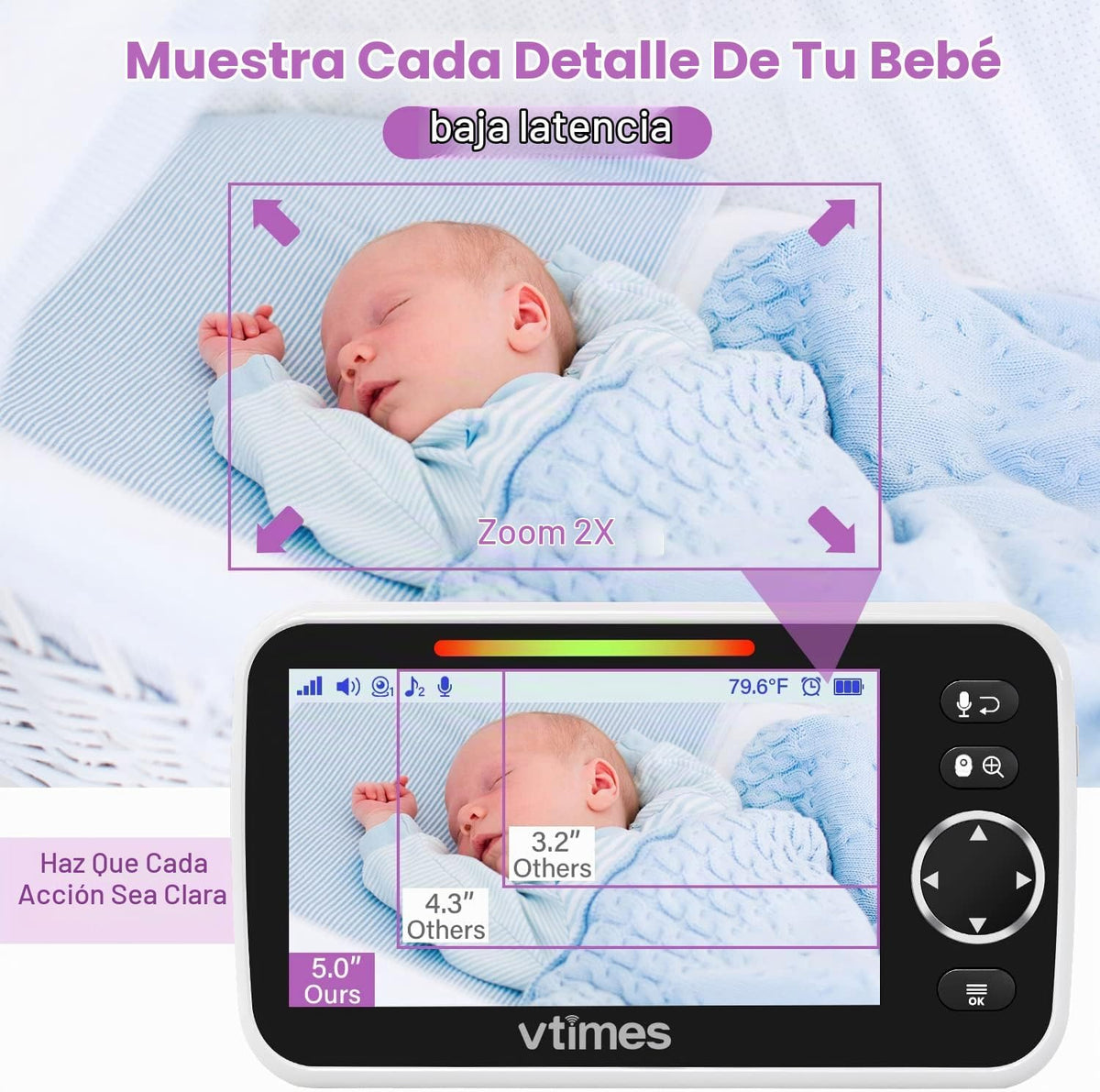 VTimes Monitor de bebé de video con cámara y audio, sin WiFi de 5 p...