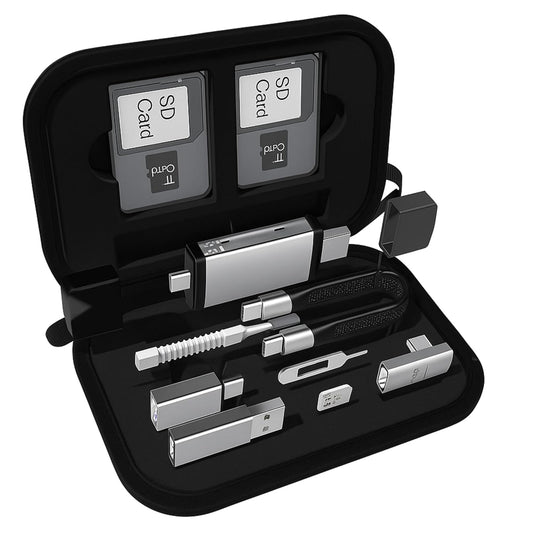 Kit adaptador 7 en 1 - Carga USB múltiple - Bolsa de almacenamiento digital - Cepillo de limpieza de puerto Lightning a C - Pin de expulsión de tarjeta SIM - Lightning a 0.138 in