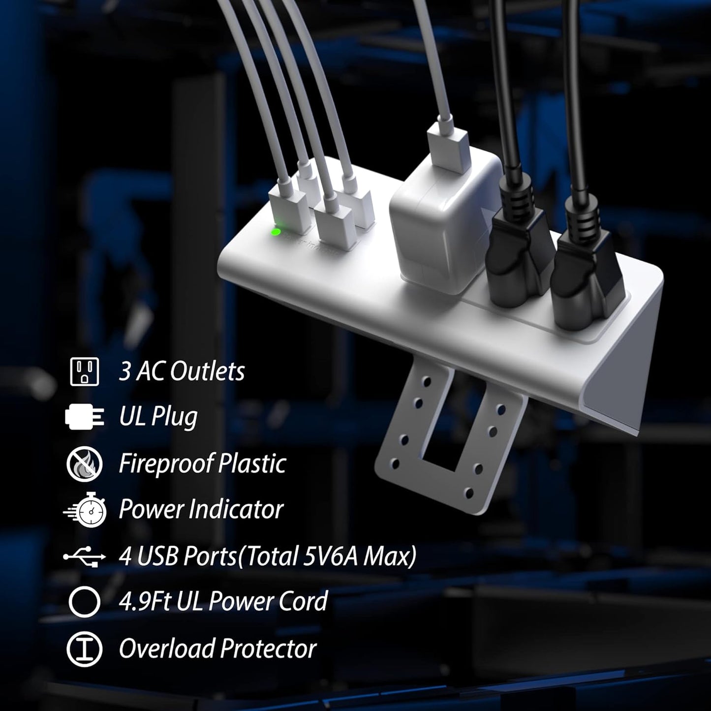 Regleta de enchufes con puertos USB-C para montar en el borde de me...
