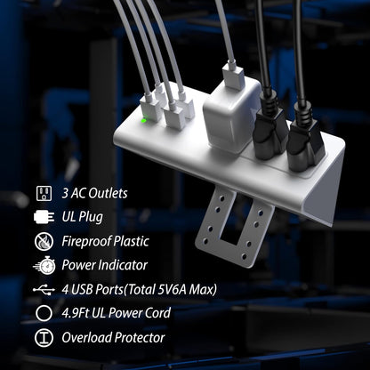Regleta de enchufes con puertos USB-C para montar en el borde de me...