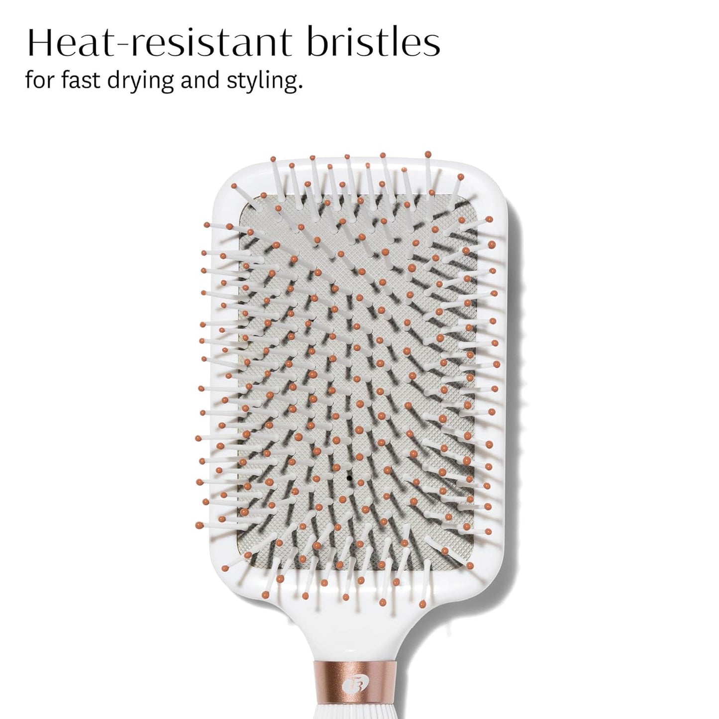 T3 Cepillo de paleta suave | Cuerpo acolchado y base plana ancha para un peinado suave | Cerdas resistentes al calor