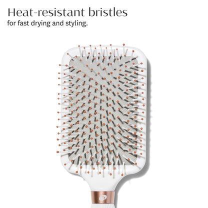 T3 Cepillo de paleta suave | Cuerpo acolchado y base plana ancha para un peinado suave | Cerdas resistentes al calor