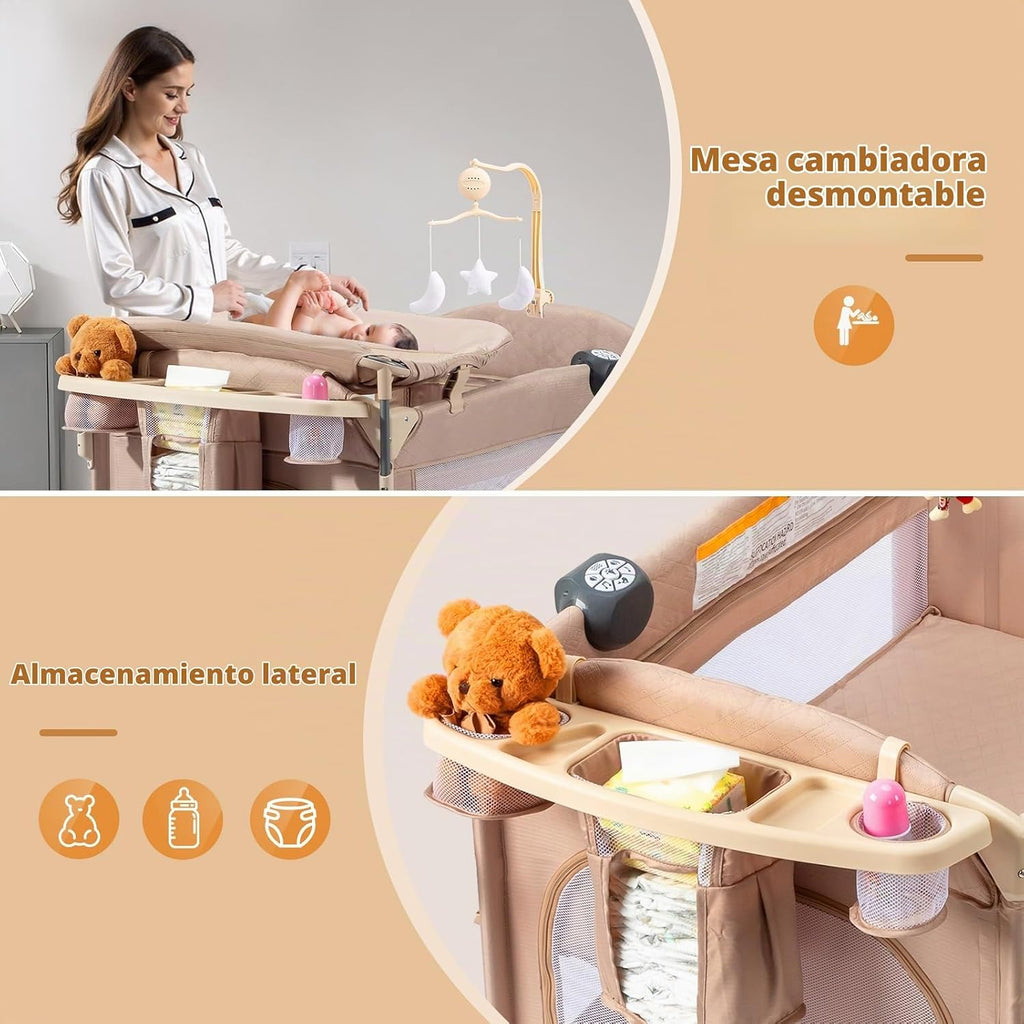 JOYMOR Cuna de 9 en 1 junto a la cama con mesa de cambio, empaque y...
