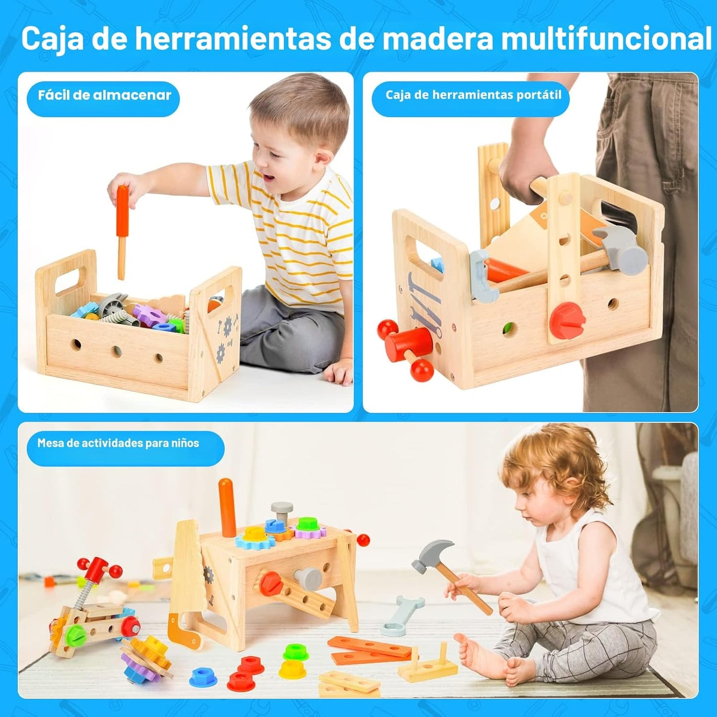 Juego de herramientas de madera para niños de 3, 4, 5 años, 29 piez...