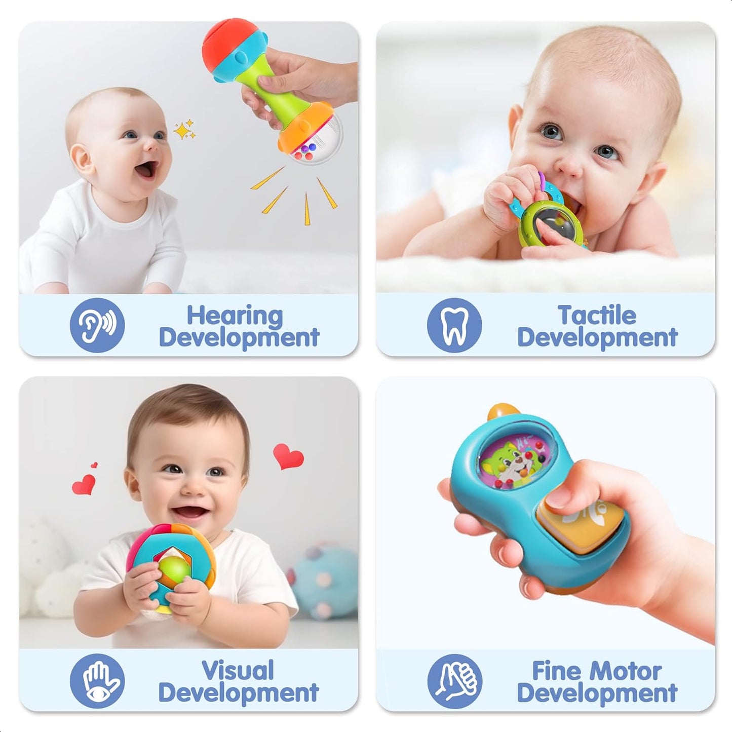 iPlay, iLearn Juego de 10 sonajeros para bebés, juguetes, sonajero fácil de agarrar y sacudir, mordedor sensorial, juguete musical de aprendizaje y desarrollo para bebés, regalo para baby shower y
