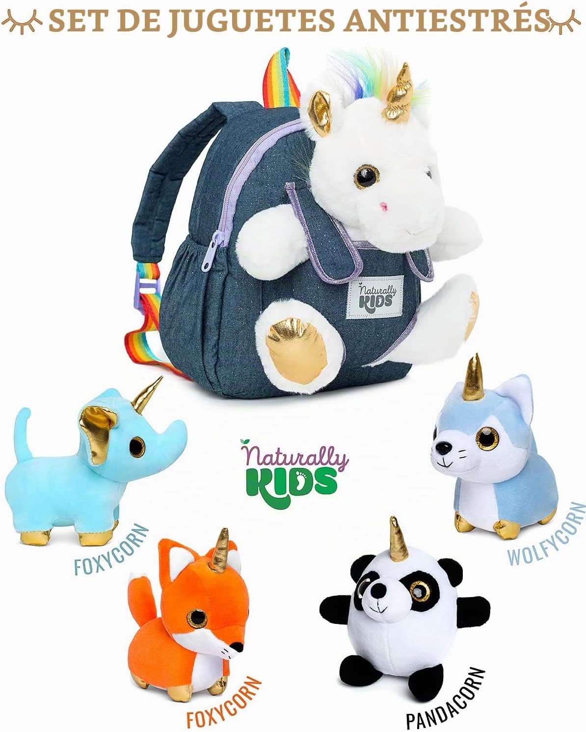 Naturally KIDS Mochila de unicornio para niños pequeños con juguete...