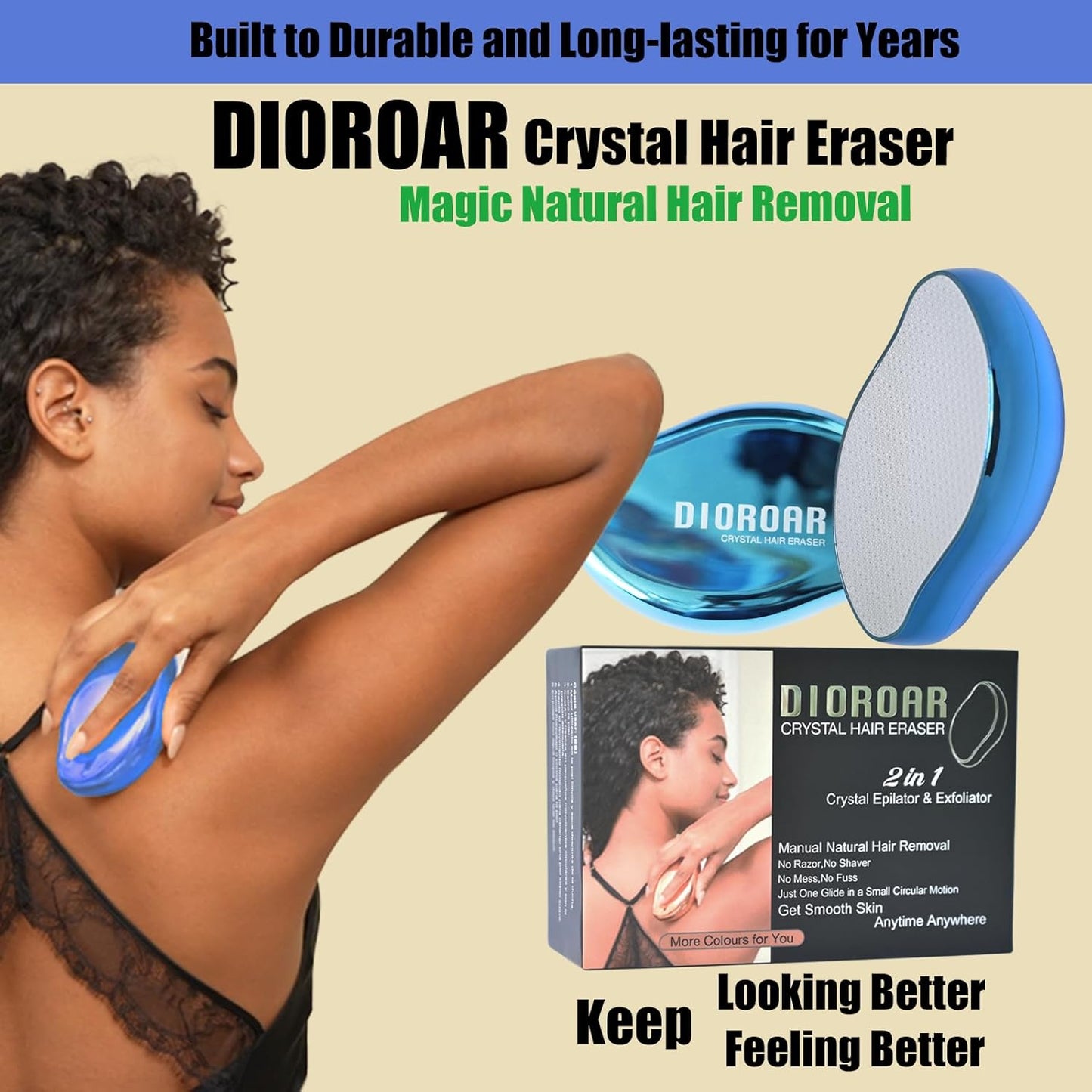 DIOROAR Borrador de pelo de cristal, eliminador de pelo de cristal,...