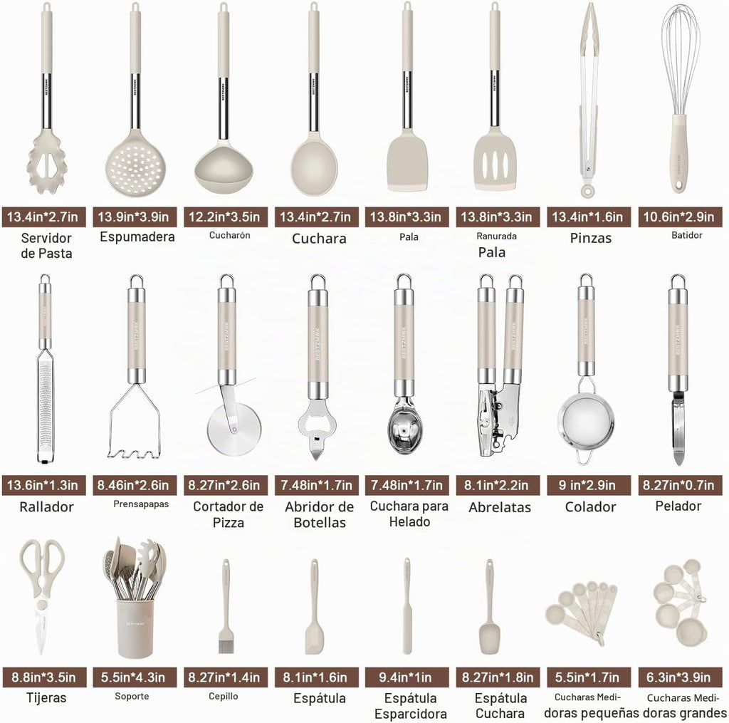 Juego de utensilios de cocina - Utensilios de cocina de silicona -...