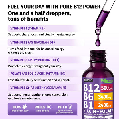 (Paquete de 2) Gotas líquidas de vitamina B12 y B6, complejo de vit...